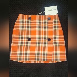 Acne Studios Orange Plaid Mini Skirt
